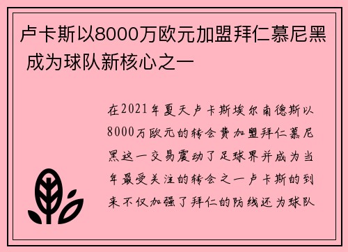 卢卡斯以8000万欧元加盟拜仁慕尼黑 成为球队新核心之一 卢卡斯以8000万欧元加盟拜仁慕尼黑 成为球队新核心之一